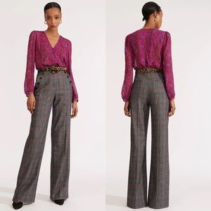 Veronica beard 00 tuli plaid pants gray pink dress wide leg 0767